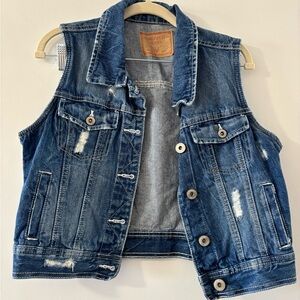 Amethyst Jeans Blue Denim Vest with Leather-Look Label